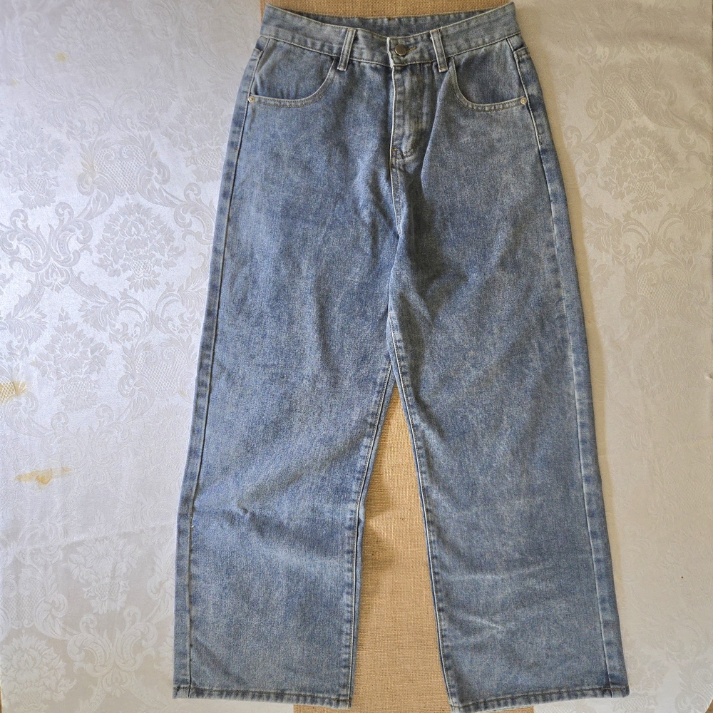 New YesStyle Light Blue Wide Leg Mom Jeans High-Waisted Classic Baggy Size L